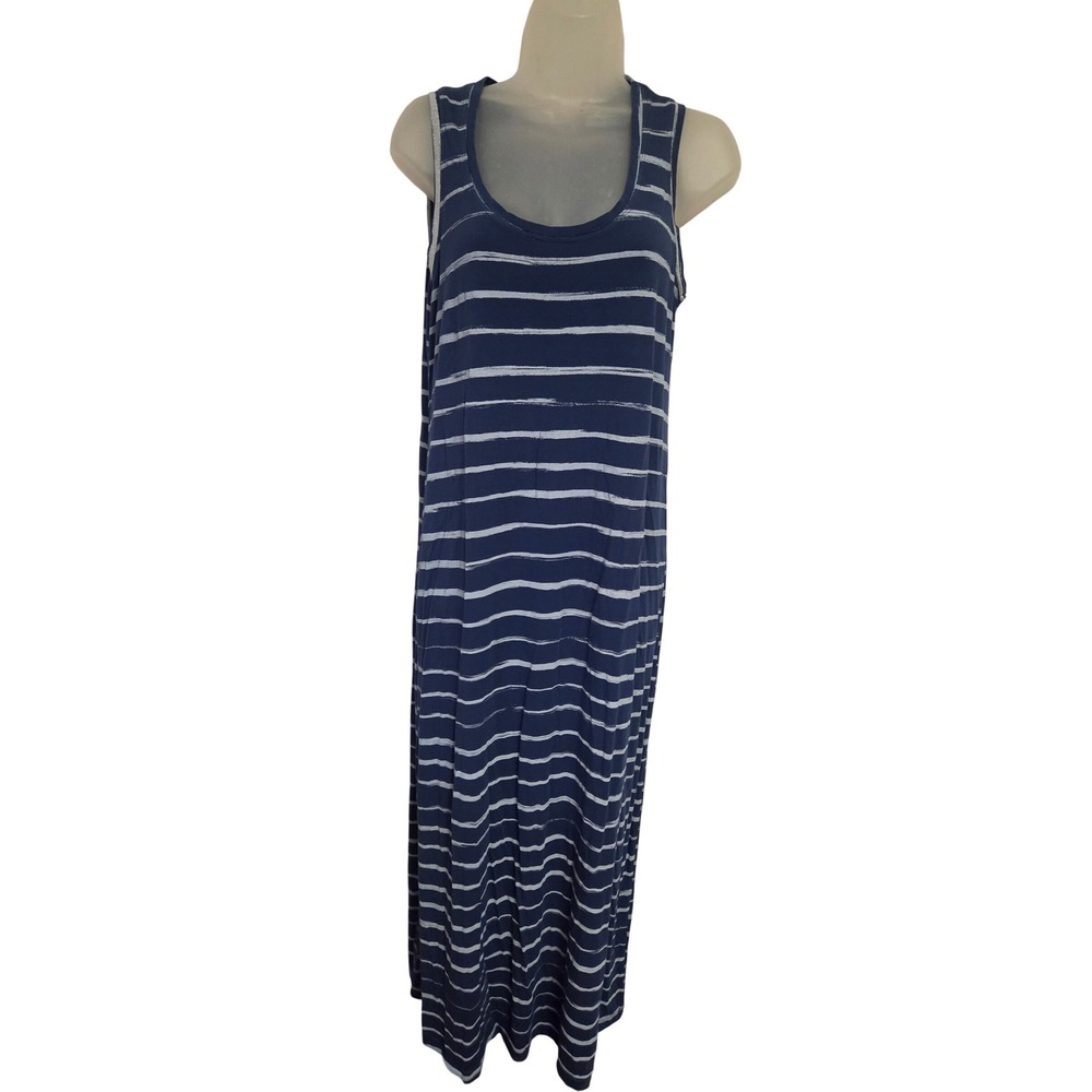 Fresh Produce Womens Navy Blue White Striped Sleeveless Maxi Dress Large USA
